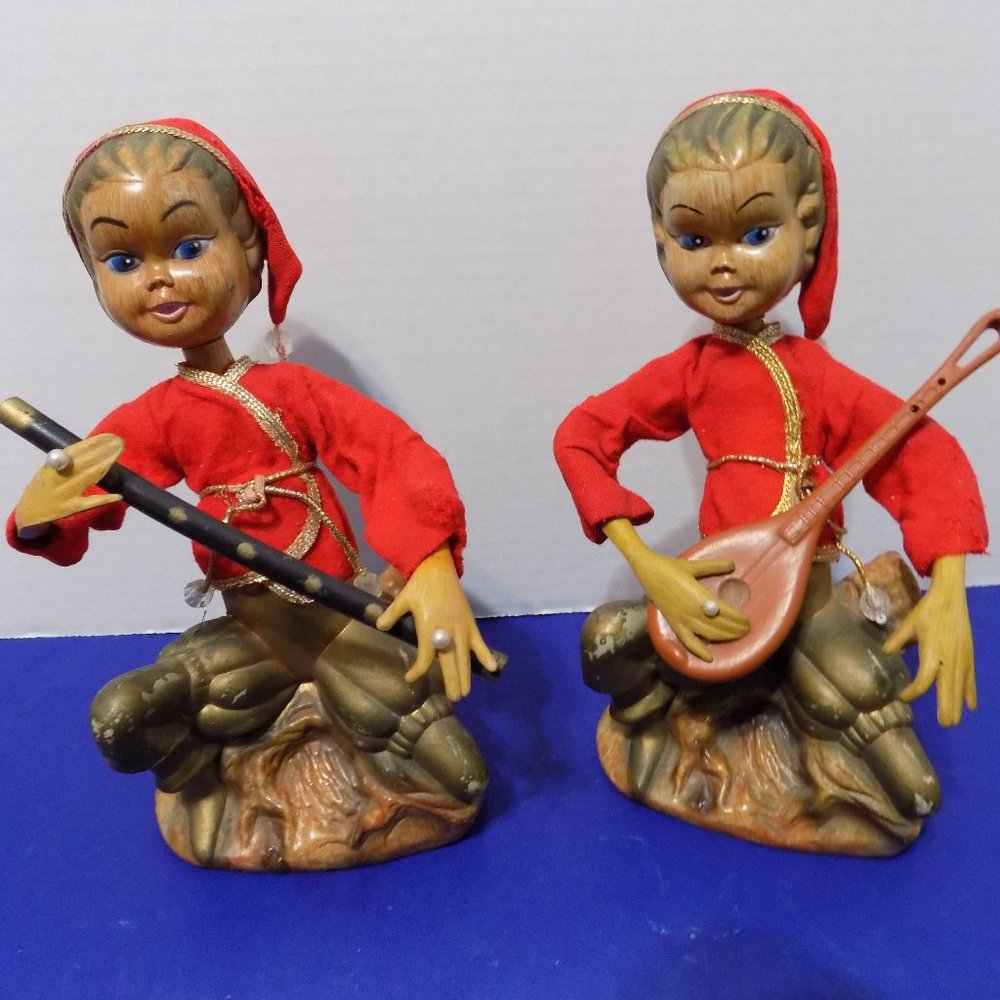 Vintage Asian Boy Pixie Elf Gnome Musician's Figurine Gypsy Hong Kong 60's 70's